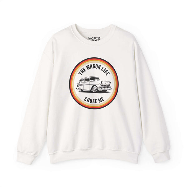 Cozy sweatshirt featuring the retro Chevy Nomad design, promoting the wagon lifestyle with style.
