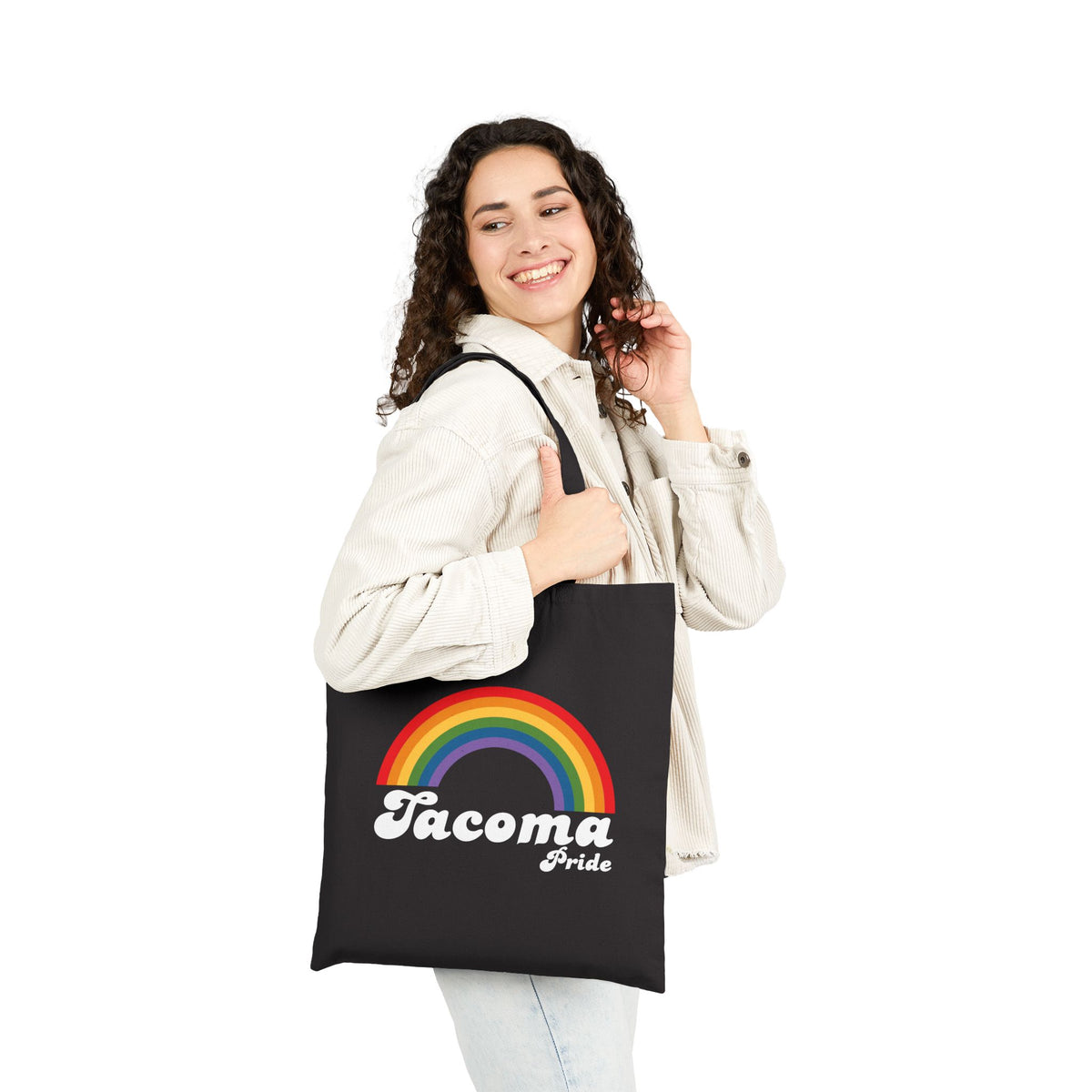 Retro Rainbow Tacoma Pride Cotton Canvas Tote Bag