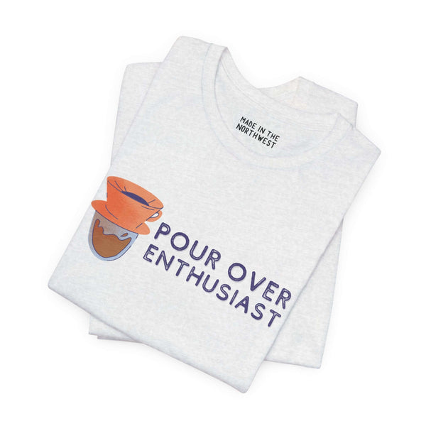 Pour Over Enthusiast premium soft tee featuring a classic pour-over coffee graphic for coffee lovers