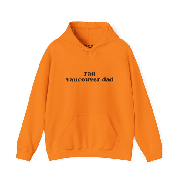 Orange Rad Vancouver Dad hoodie featuring a casual design and cozy style for versatile wear.