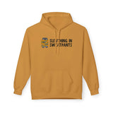 Sleuthing in Sweatpants Hoodie in mustard color with graphic print for cozy casual wear.