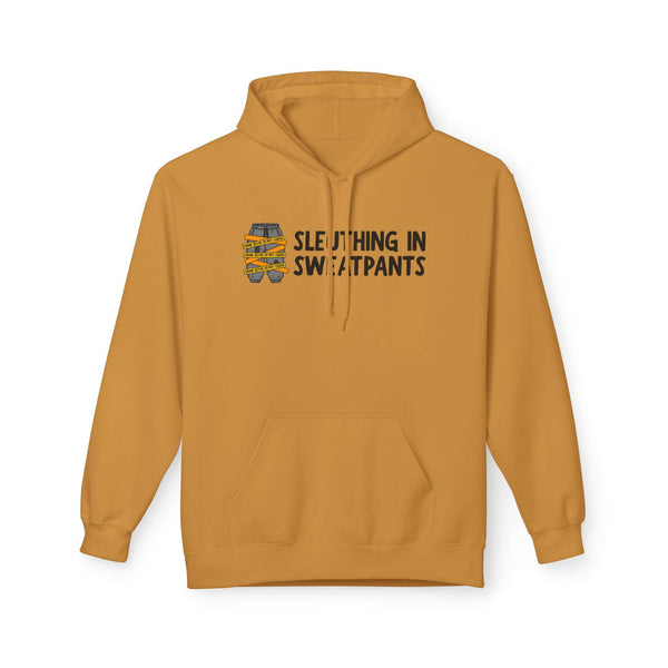 Sleuthing in Sweatpants Hoodie in mustard color with graphic print for cozy casual wear.