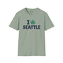 I Marijuana Seattle T Shirt in light green color featuring a marijuana leaf graphic.