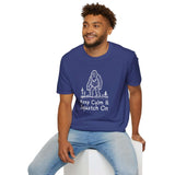 Man wearing Keep Calm & Squatch On Bigfoot t-shirt, perfect for Bigfoot enthusiasts and Sasquatch believers.