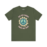 Do No Harm, Take No Sh!t Premium Soft Tee with peace flower design, promoting kindness and strength.