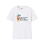 White t-shirt featuring "People in Portland Don’t Tan, They Rust" with a cartoon character holding an umbrella.