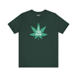 Green 'I Weed the PNW' tee with marijuana leaf graphic, celebrating Pacific Northwest vibes and nature-loving spirit.