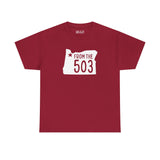 From the 503 Oregon State Athletic Tee in maroon with a white Oregon outline and star on Portland.