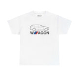 White athletic t-shirt featuring a silhouette design of an F31 BMW wagon, perfect for car enthusiasts and fans of classic wagons.