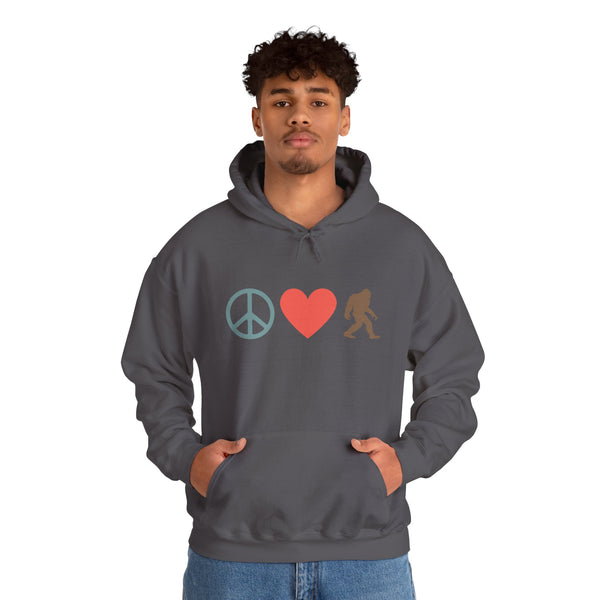 Peace, Love, and Bigfoot Cozy Hoodie