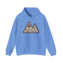 Blue hoodie featuring "Pacific Northwest" mountain design, showcases style with nature-inspired theme for outdoor enthusiasts.