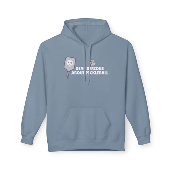 Dead Serious About Pickleball hoodie featuring a skull-decorated paddle and stylish design.