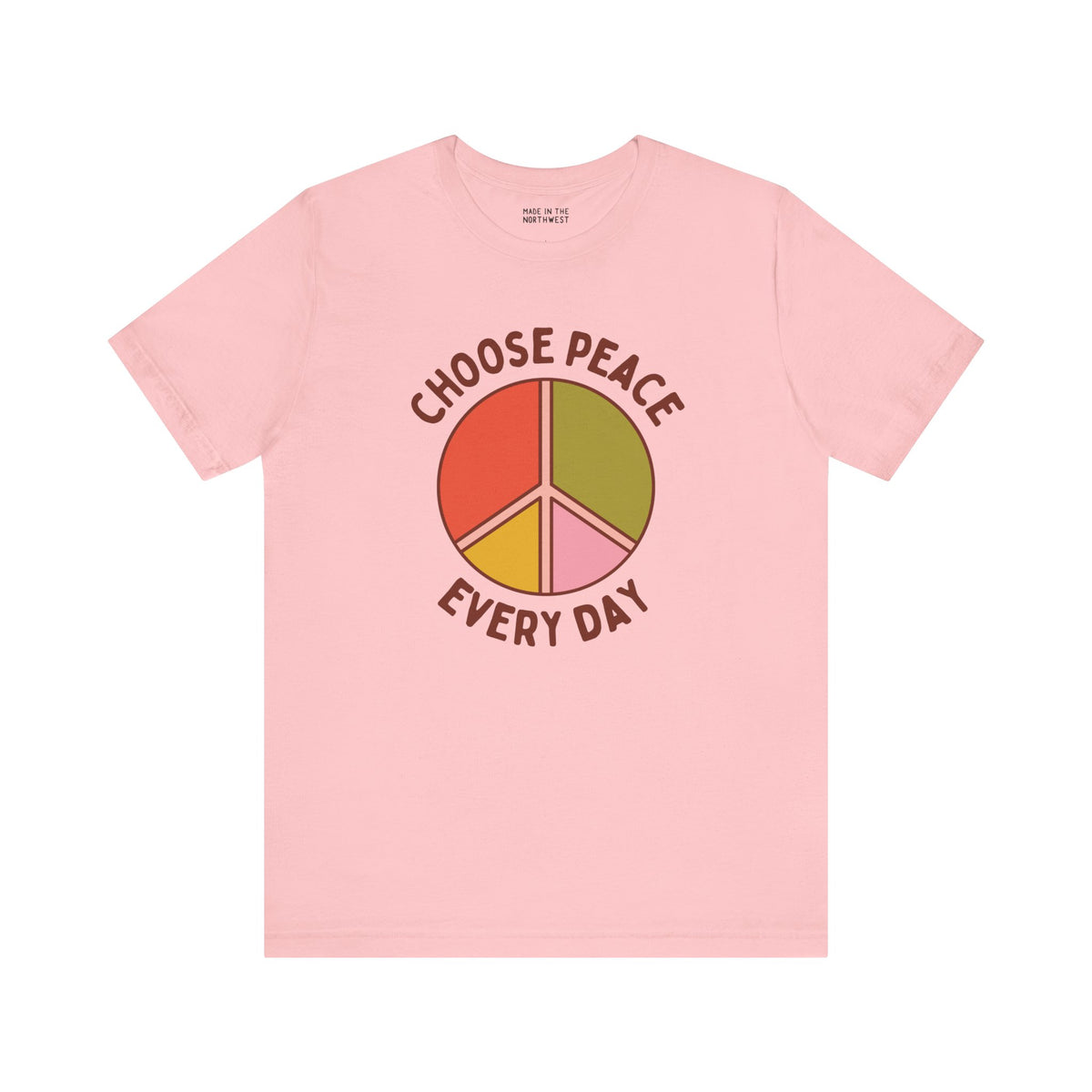 Choose Peace Every Day premium soft tee in pink featuring a bold peace symbol design.