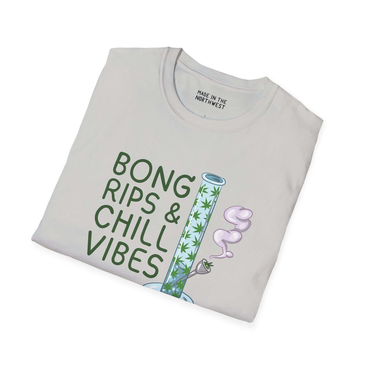 Bong Rips & Chill Vibes softstyle t-shirt featuring colorful bong graphic, perfect for relaxing and laid-back days.