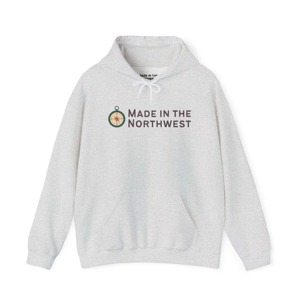 Made in the Northwest Hoodie featuring a compass logo on a gray background to showcase Pacific Northwest pride.