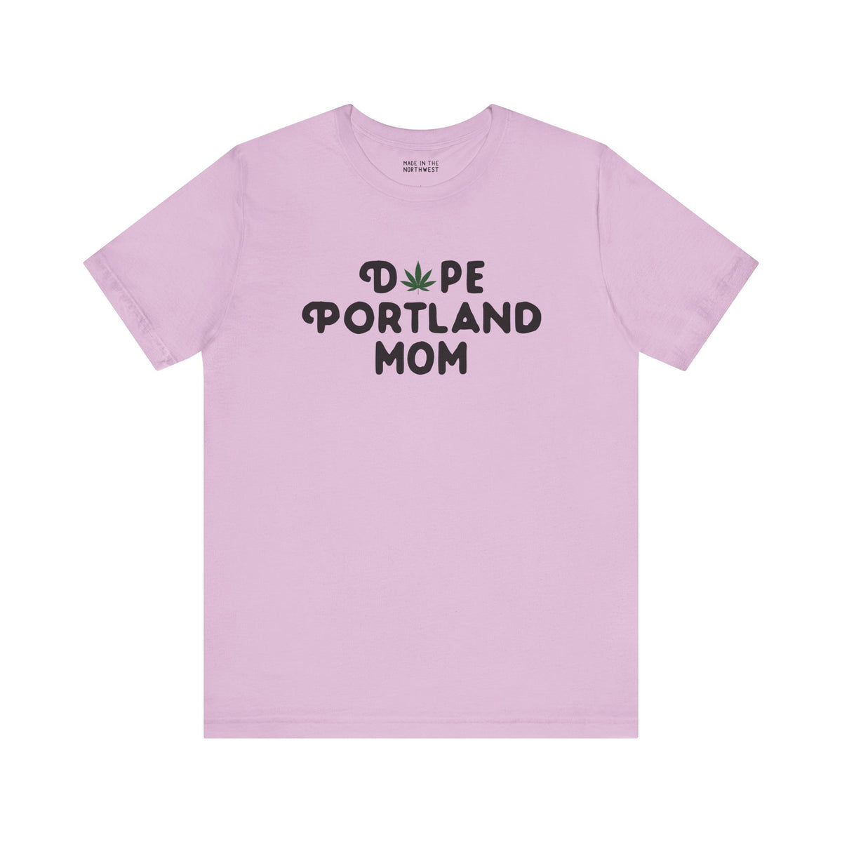 Dope Portland Mom premium soft tee in lavender with marijuana leaf logo, perfect for cool, laid-back moms.
