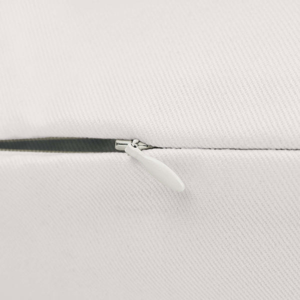 Though She Be But Little She is Fierce Pillow close-up of zipper detail on a soft, creamy fabric.