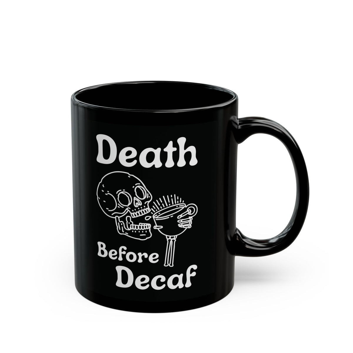 Death Before Decaf Skull Black Ceramic Coffee Mug