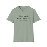 Softstyle t-shirt featuring 'Serial Killer Documentaries Are My Love Language' design, perfect for true crime fans.