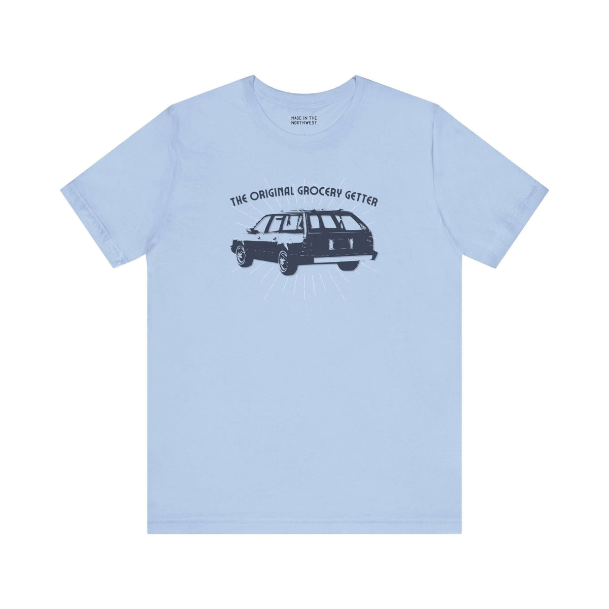 The Original Grocery Getter Wagon Premium Soft Tee in light blue featuring an Oldsmobile Cutlass Cruiser design.