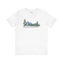White premium soft tee with 'I'd Rather Be Outside' graphic, depicting forests and mountains, ideal for outdoor enthusiasts.