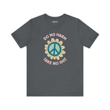 Do No Harm, Take No Sh!t premium soft tee features a peace flower design, promoting kindness and strength.