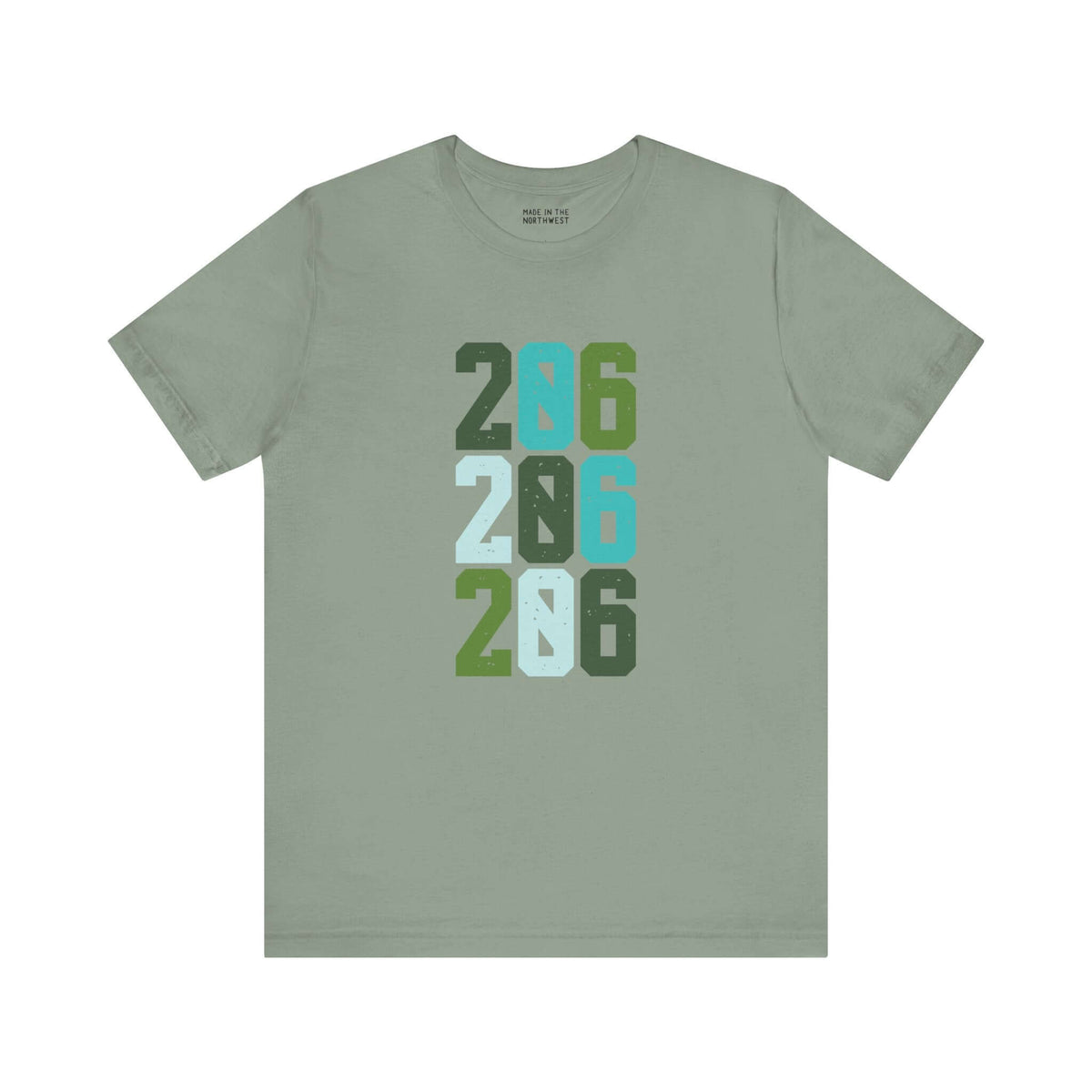 Two-Oh-Six Pop Premium Soft Tee in green with bold color 206 design, inspired by Seattle's vibrant style.