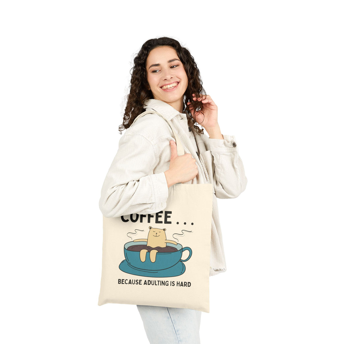 Coffee Because Adulting is Hard Cotton Canvas Tote Bag
