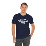 Model wearing Dope Spokane Dad Premium Soft Tee with marijuana leaf design, perfect for cool dads in Washington.