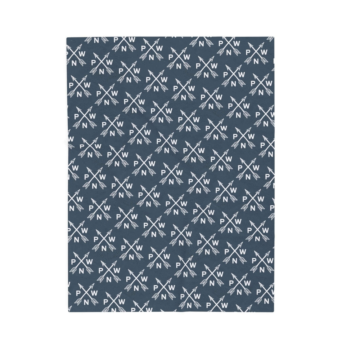 PNW Arrow Crossroads Lightweight Cozy Blanket with crossed arrows and PNW initials pattern.