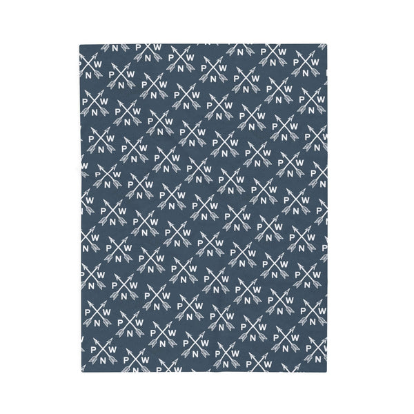 PNW Arrow Crossroads Lightweight Cozy Blanket with crossed arrows and PNW initials pattern.