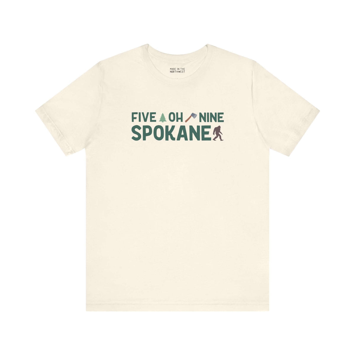 "Five Oh Nine Spokane soft tee with axe and tree design, celebrating Spokane pride and area code 509 hometown spirit"