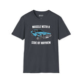 Muscle Car with a Side of Mayhem Softstyle T-Shirt featuring a 1967 Ford Mustang GT Fastback graphic design.