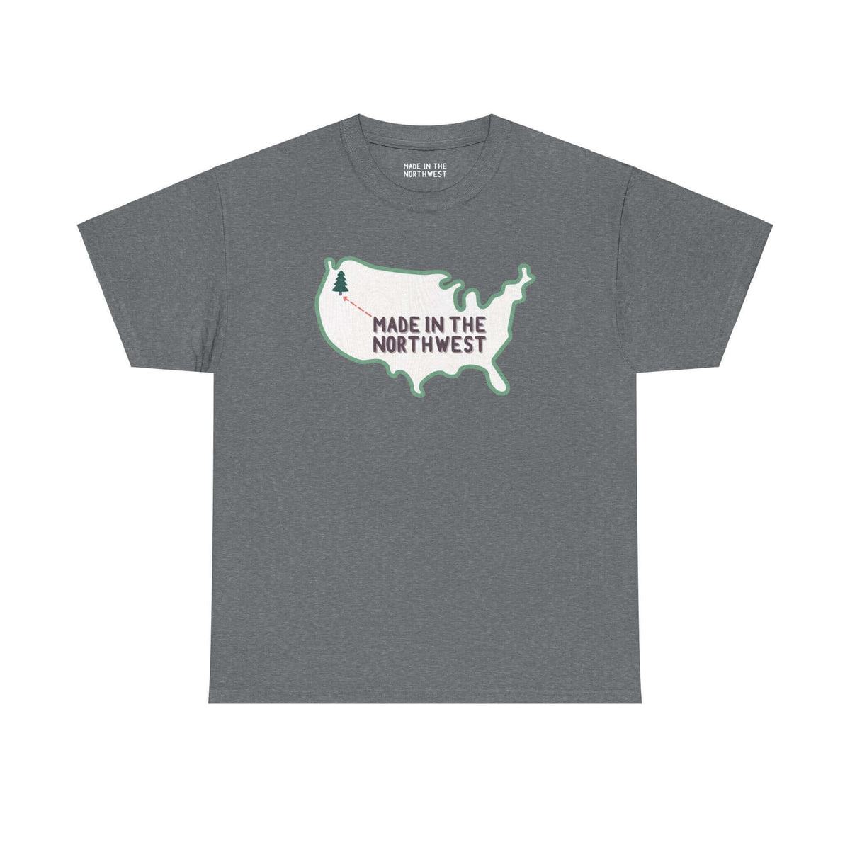 Evergreen is Where It's At Athletic Tee Show your love for the Pacific Northwest with our exclusive "Evergreen is Where it's At" athletic tee. This design features the woodgrain United States with a tree marking the PNW location, highlighted by an arrow a