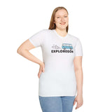 Exploregon Adventure Van T-Shirt featuring a retro van and bold lettering, perfect for Pacific Northwest adventurers.