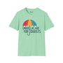 Mint green t-shirt with colorful umbrella graphic and text 'Umbrellas Are For Tourists' for Pacific Northwest locals.