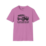 My Jeep is Dirtier Than Your Search History Softstyle T-Shirt in pink, designed for adventurous Jeep owners.