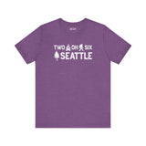 Two Oh Six Roots Premium Soft Tee in purple celebrating Seattle pride with unique design and local charm.
