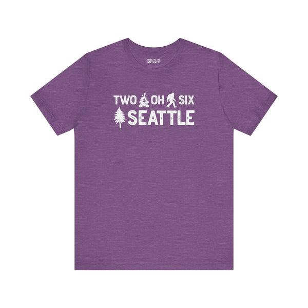 Two Oh Six Roots Premium Soft Tee in purple celebrating Seattle pride with unique design and local charm.