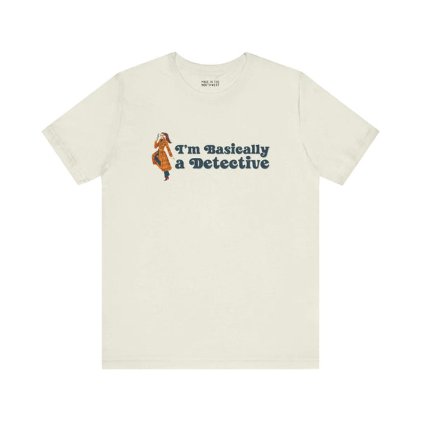 Light green premium soft tee with the text 'I'm Basically a Detective', perfect for true crime enthusiasts.