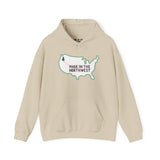 Light beige hoodie with map design and 'Made in the Northwest' text celebrating the Pacific Northwest.