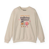 Support Your Local Caffeine Dealer sweatshirt featuring coffee cup and donut design.