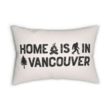 Home is in Vancouver Lumbar Accent Pillow featuring campfire, Bigfoot, and tree design for local charm.