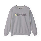 Made in the Northwest Sweatshirt featuring a sleek compass graphic in a cozy gray style.