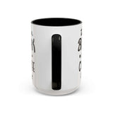 Take a Break It’s Coffee Time Mug side view showcasing the black handle and clear, motivational text design.