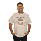 Man wearing beige coffee-themed athletic tee with 