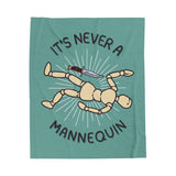 It's Never a Mannequin True Crime Lightweight Cozy Blanket featuring a playful design with a mannequin and knife.