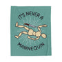 It's Never a Mannequin True Crime Lightweight Cozy Blanket featuring a playful design with a mannequin and knife.