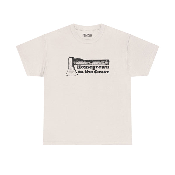 Homegrown in the Couve athletic tee featuring a bold illustrated axe, showcasing Pacific Northwest pride.