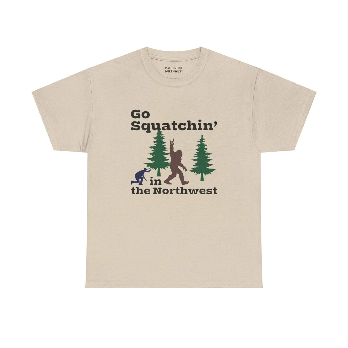 "Go Squatchin' in the Northwest athletic tee with Sasquatch design, perfect for Bigfoot enthusiasts and adventure lovers."